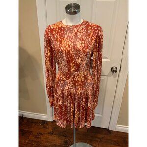 Free People Dark Orange W/ Multicolor Splatter Pattern Dress, Size Small